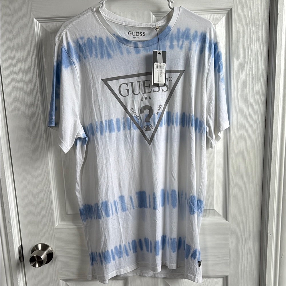 Guess Blue and White Tie-Dye Short Sleeve Tee